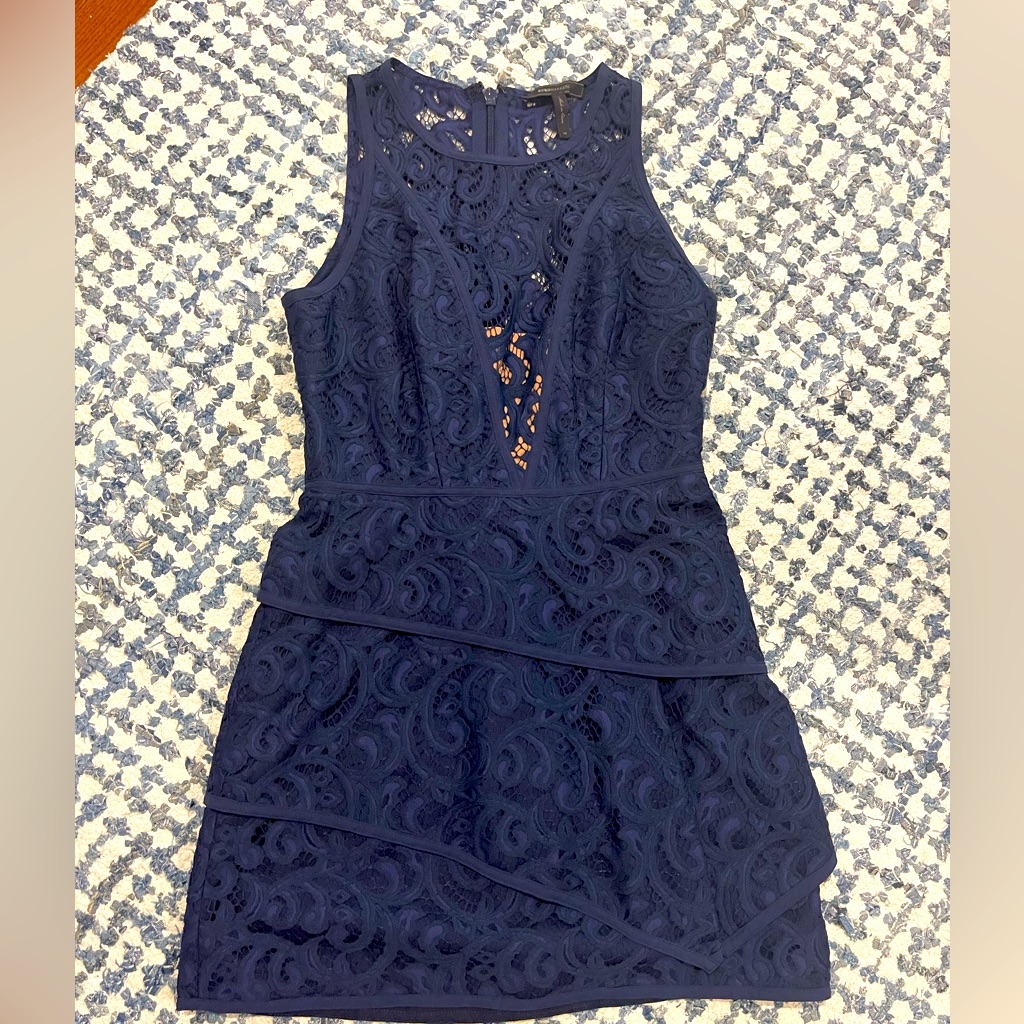Navy Cocktail Lace Dress Size 6 Cocktail Dress Bcbgmaxazria W